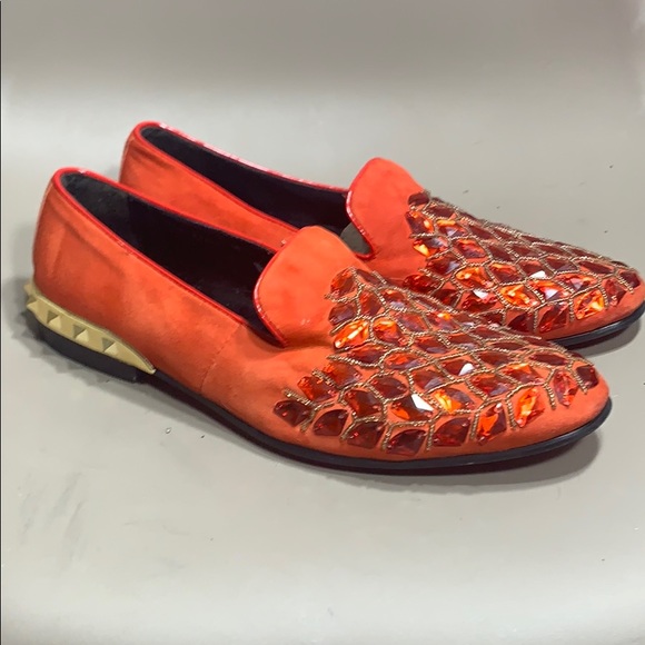 Fiesso red suede / ruby gold stoned slip on -10 - Picture 2 of 10